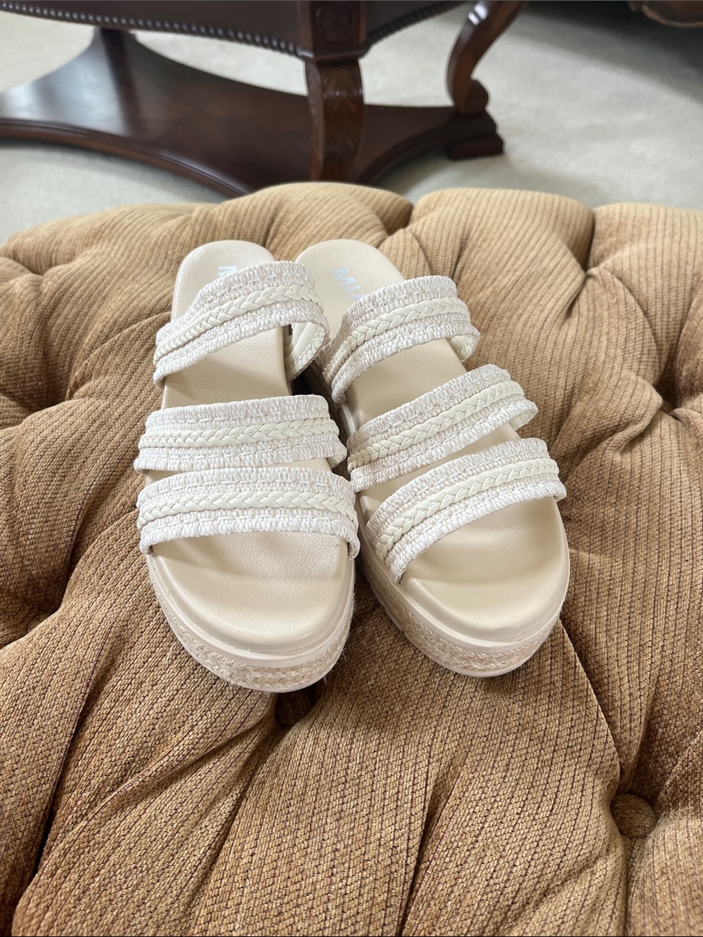 MIA Cream Braided-Strap Platform Slide Sandals - Women
